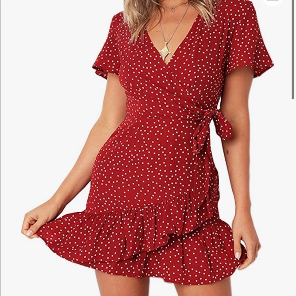 Flirty cute red polka dot wrap dress